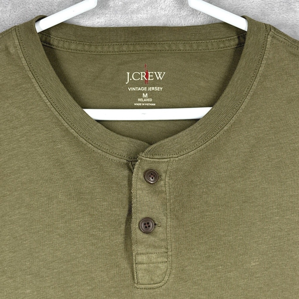 J.CREW Oarsman Vintage Washed Jersey Relaxed Henley Shirt Mens M Green CB487
